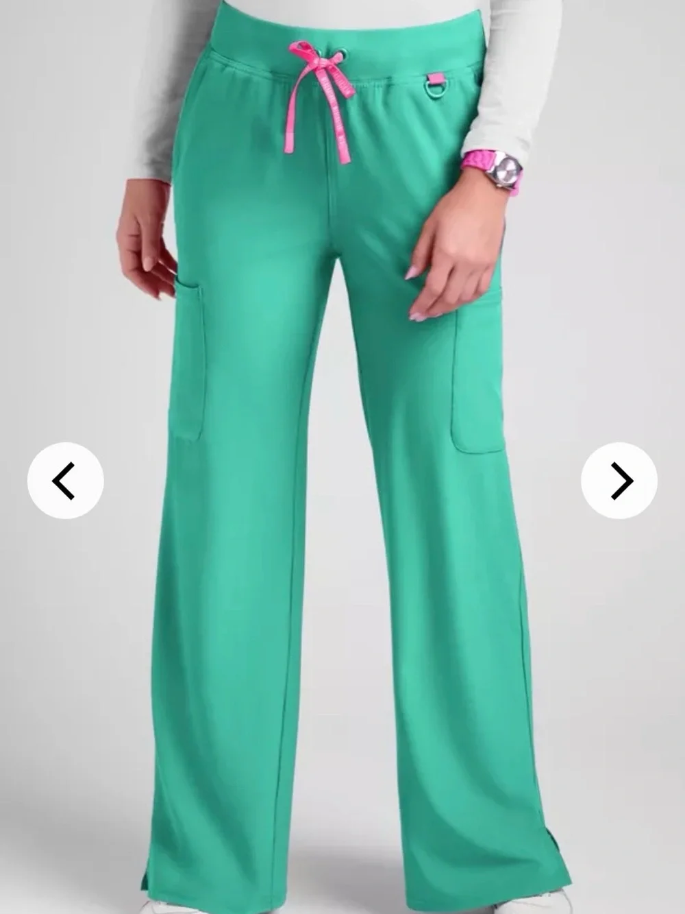 Med Couture Wide-Leg Scrub Pants in Teal with Pink Drawstring